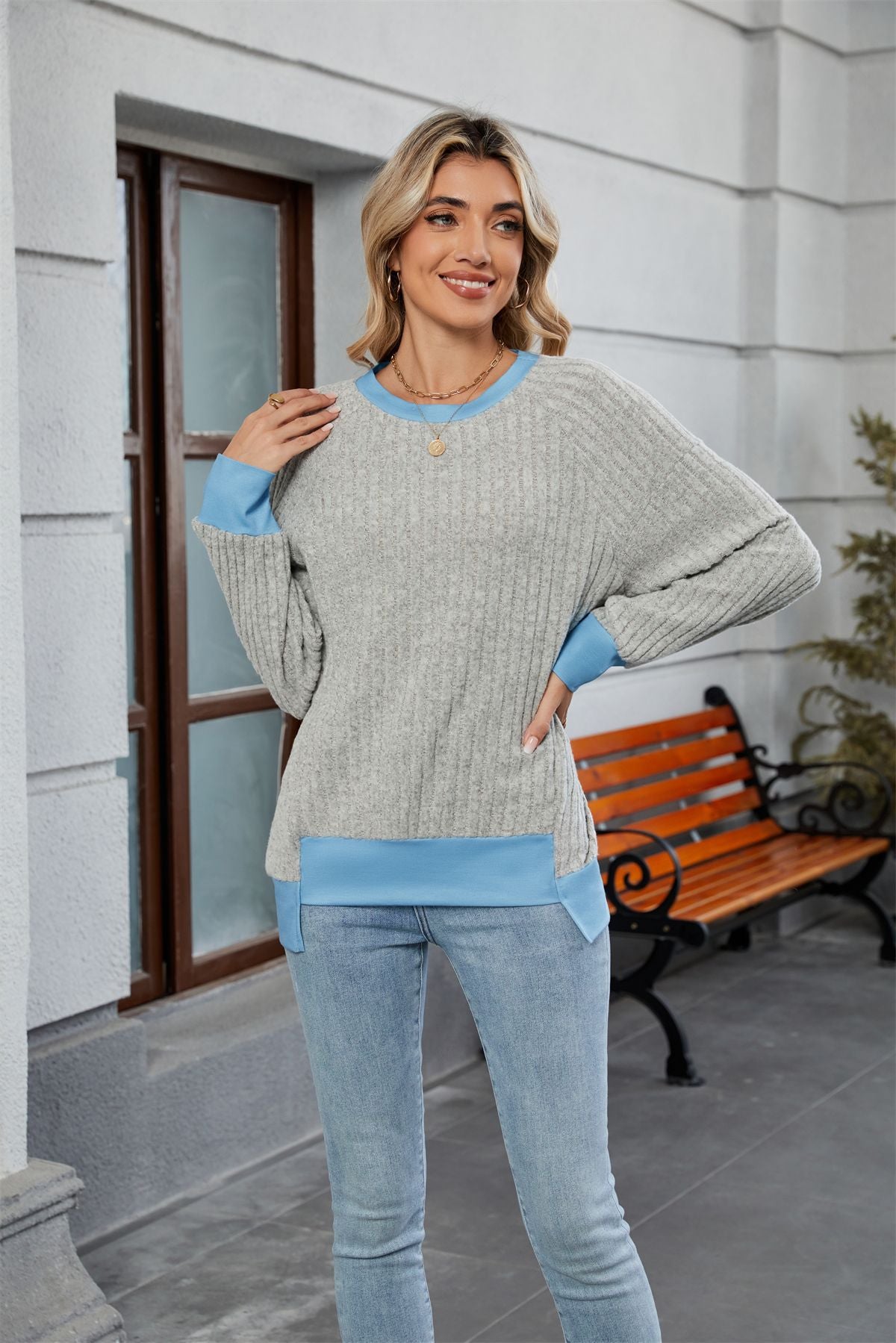 Anitrendy Fashionable Color Block Loose Knit Pullover – Women’s Short Sleeve Round Neck Summer Top with Button Detail