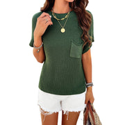 European and American Spring/Summer Elegance Casual Solid Color Short Sleeve High Neck Knitwear