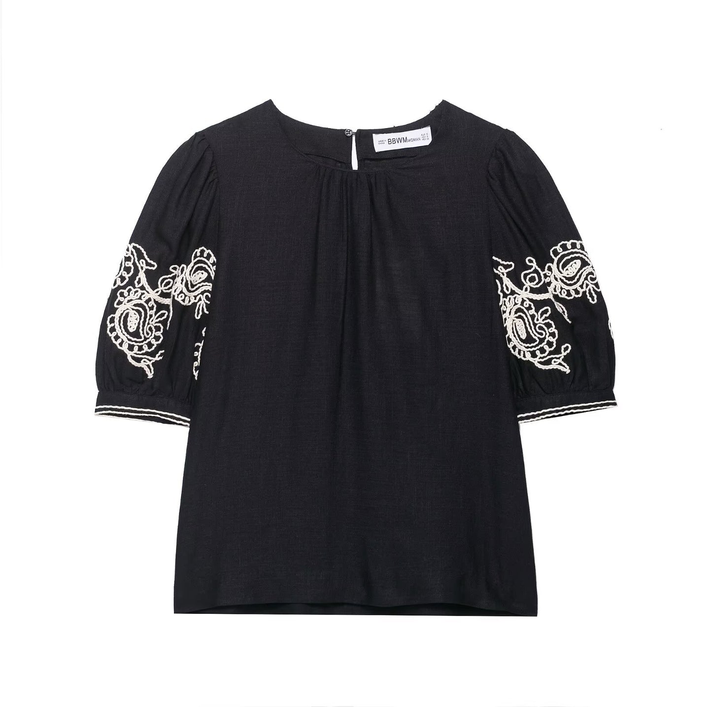 Women's European and American style round neck embroidered T-shirt+embroidered pants set