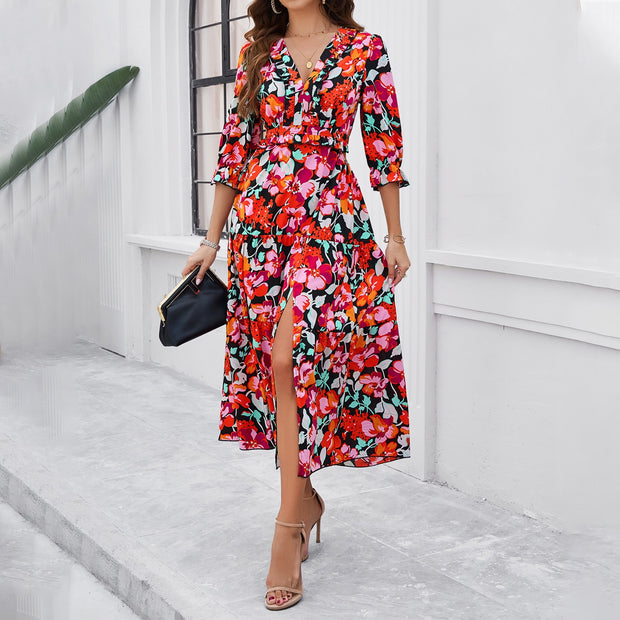 European and American women's summer vacation casual printed dress