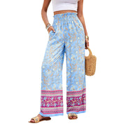 Lady's Spring/Summer Elegance Casual Print Tie Up Pants