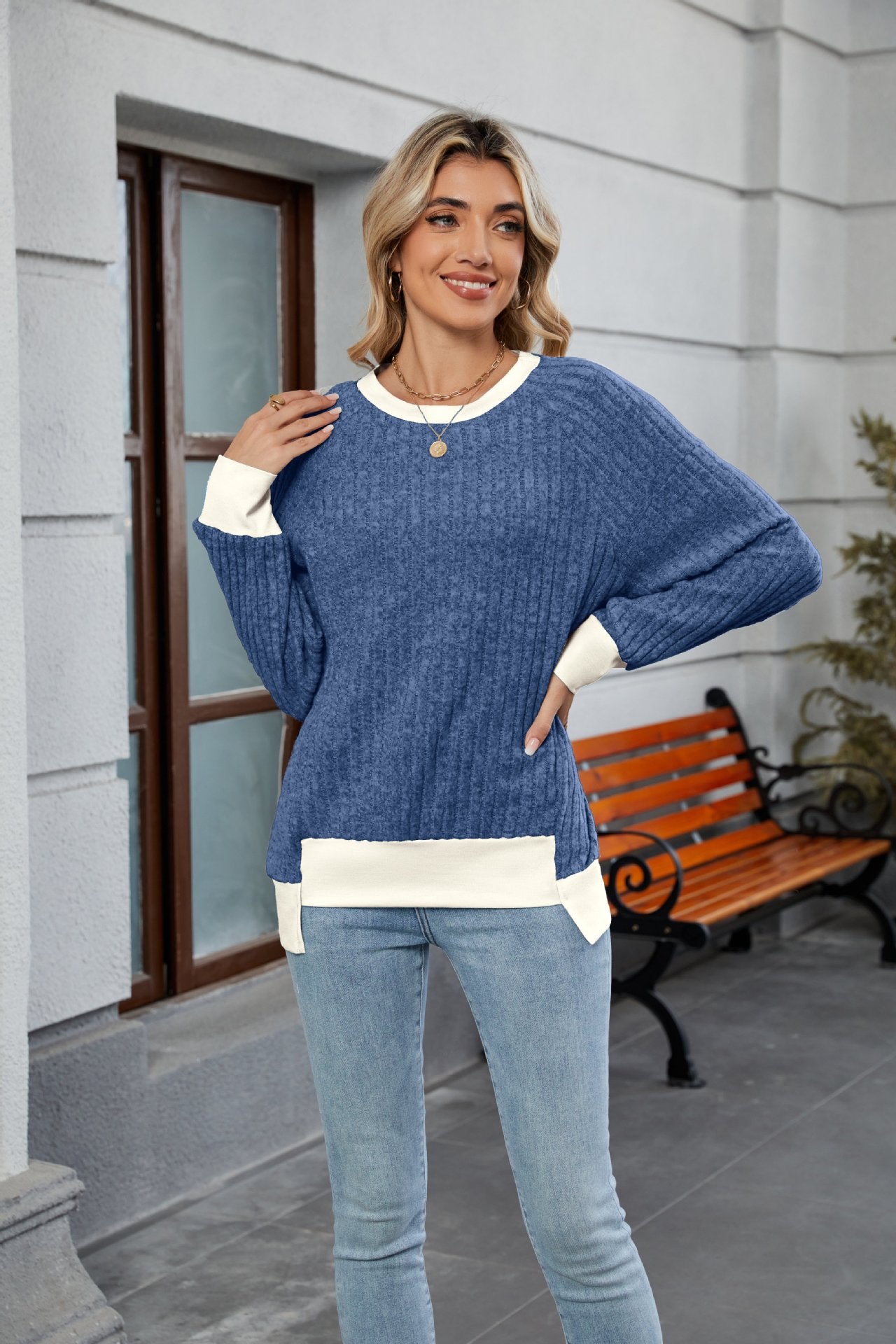Anitrendy Fashionable Color Block Loose Knit Pullover – Women’s Short Sleeve Round Neck Summer Top with Button Detail