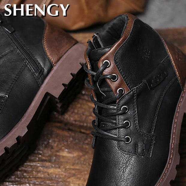 Men Shoes Autumn Winter Boots Retro Style Ankle Boots Lace Up.