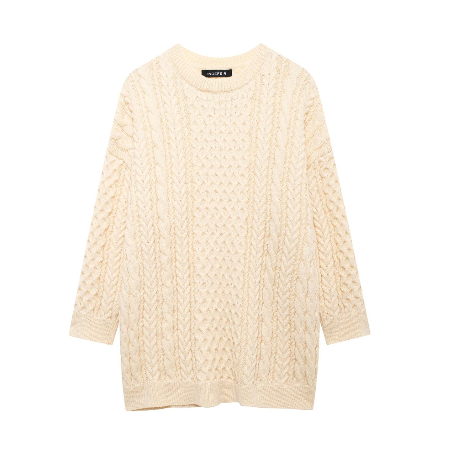 European and American autumn new round neck long sleeved eight strand braided loose knit sweater for women