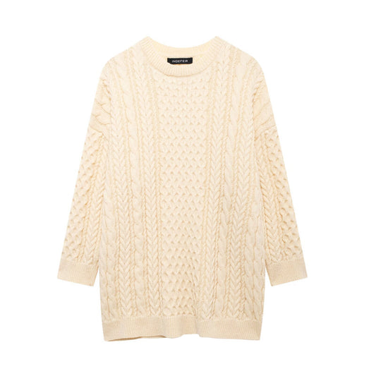 European and American autumn new round neck long sleeved eight strand braided loose knit sweater for women
