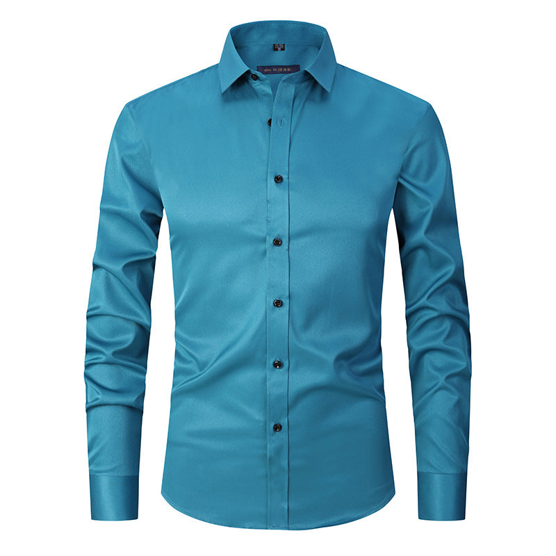 Solid color elastic shirt men's long sleeved cross-border men's fashion shirt men's top slim fit men's clothing