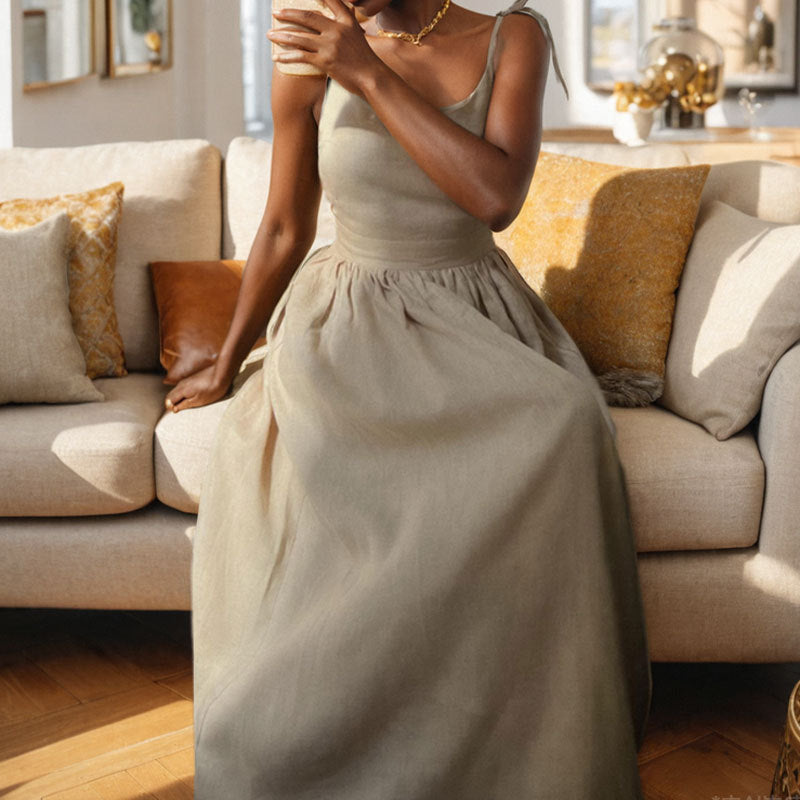 Elegant and Sexy Backless Strap Dress with Binding Detail
