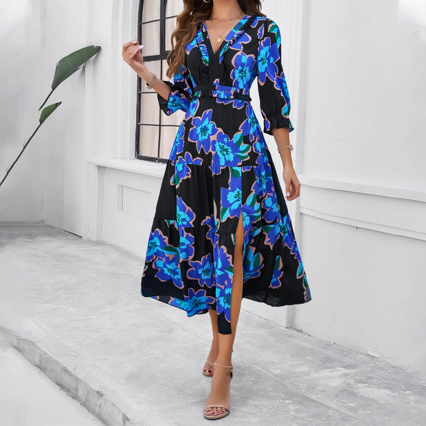 European and American women's summer vacation casual printed dress