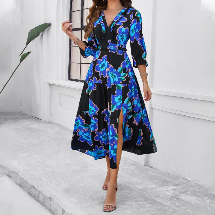 European and American women's summer vacation casual printed dress