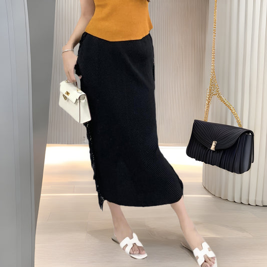 Tassel Knitted Half length Skirt for Women Autumn/Winter, pleated mid length, A-line temperament, hip hugging long skirt