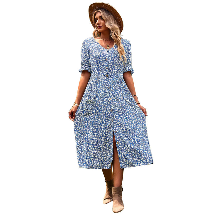 Women's dress with spring/summer printed temperament, A-line skirt popular