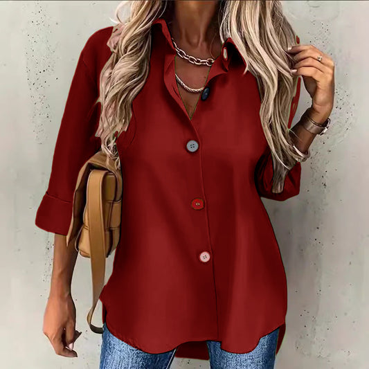 Anitrendy Women’s Solid Color Long Sleeve Button-Up Shirt – Elegant Casual Top with Multicolor Buttons