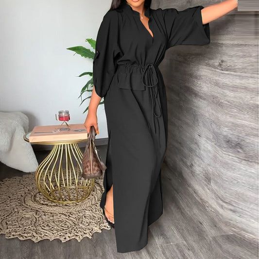 Elegant and fashionable solid color long high waisted dress for women