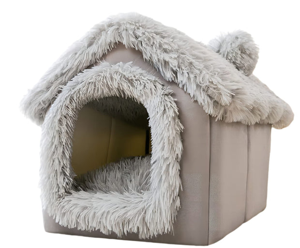 SEOUGEE Dog House, Warm and Cozy Cat Cave Bed Indoor with Removable Cushion, 3 In 1 Washable Plush dog Igloo, Foldable Non-Slip Kennel for Pets Puppy Kitten Rabbit