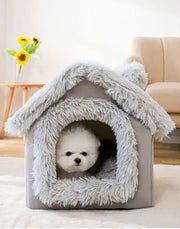 SEOUGEE Dog House, Warm and Cozy Cat Cave Bed Indoor with Removable Cushion, 3 In 1 Washable Plush dog Igloo, Foldable Non-Slip Kennel for Pets Puppy Kitten Rabbit