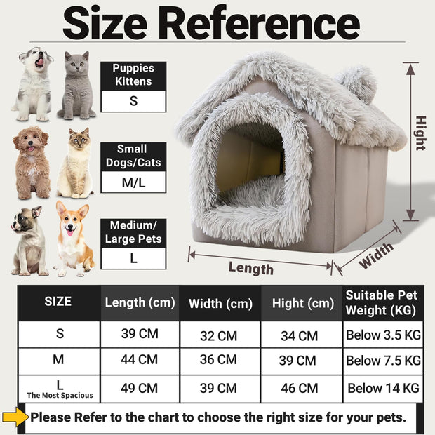 SEOUGEE Dog House, Warm and Cozy Cat Cave Bed Indoor with Removable Cushion, 3 In 1 Washable Plush dog Igloo, Foldable Non-Slip Kennel for Pets Puppy Kitten Rabbit