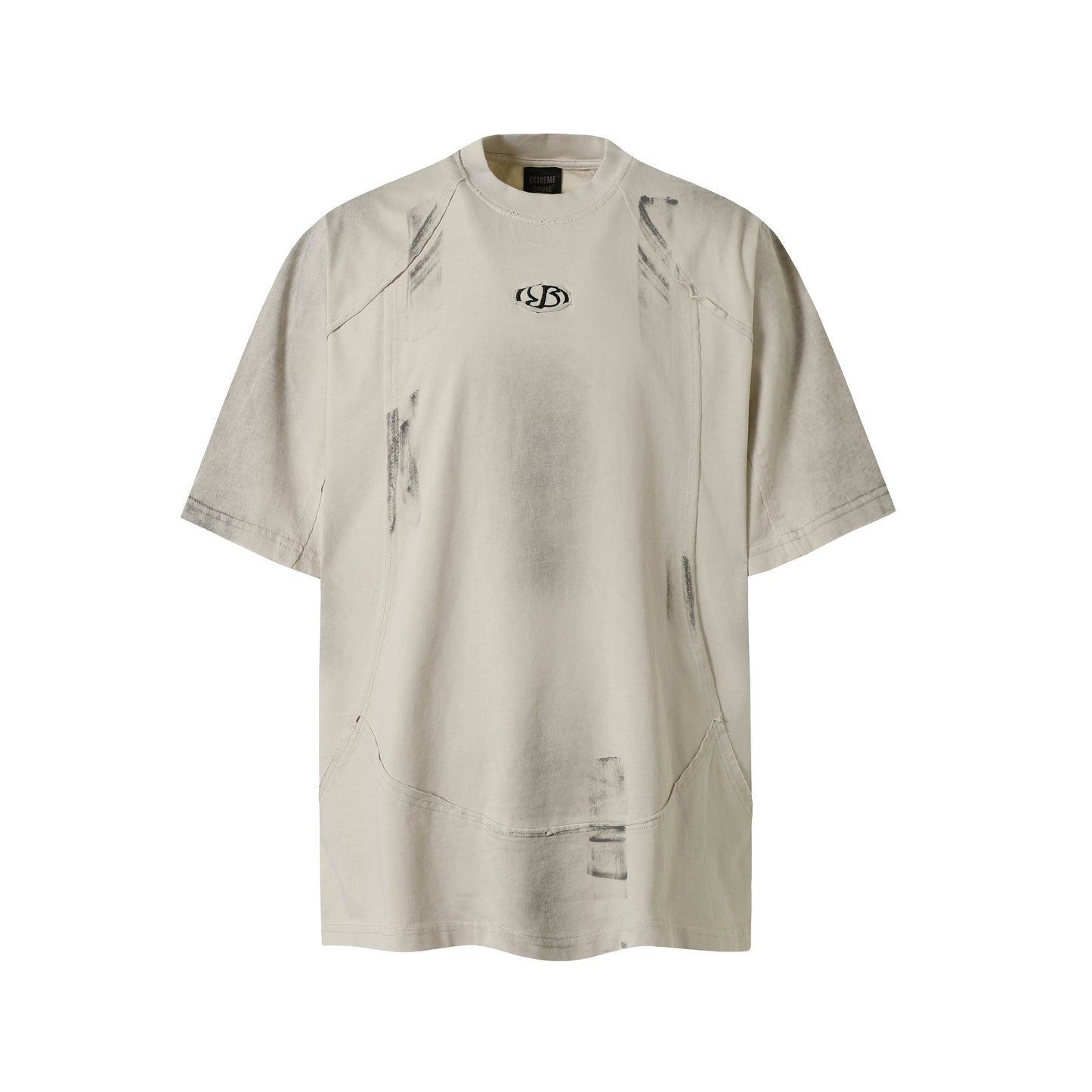 Washed Personalized Graffiti Spliced T-Shirt Short Sleeve