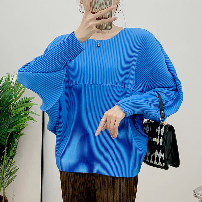 Anitrendy Women’s Pleated Long Sleeve Top – Elegant Solid Color Slim Fit Autumn Shirt for Stylish Everyday Wear