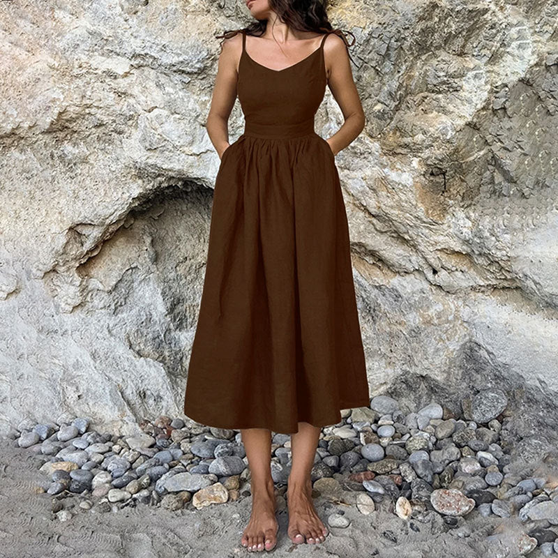 Elegant and Sexy Backless Strap Dress with Binding Detail