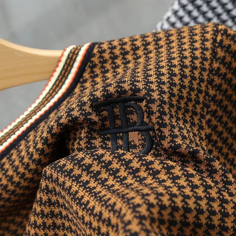 Short sleeved knitted summer houndstooth clothing