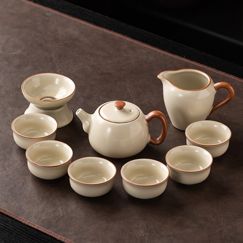 Ru Kiln Chinese Kung Fu Tea Set – 9-Piece Ceramic Xishi Pot & Vintage Tea Cups