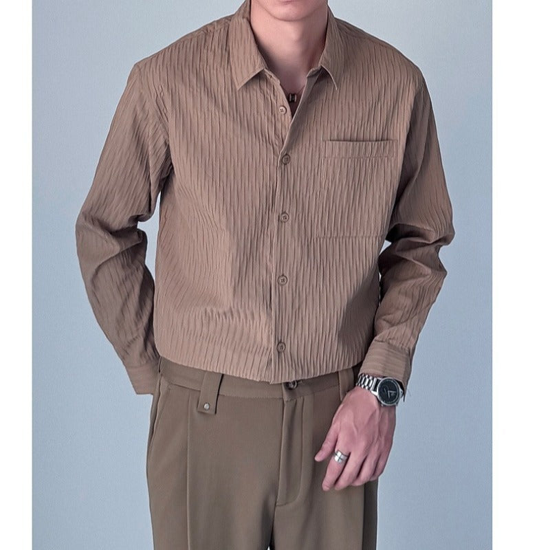 Wrinkled texture shirt for men's spring new long sleeved shirt
