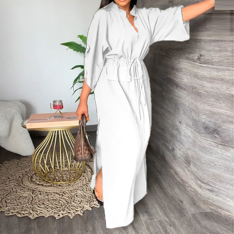 Elegant and fashionable solid color long high waisted dress for women