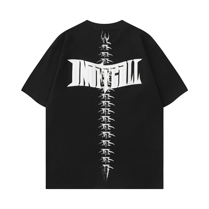 Letter embroidered skeleton print short sleeved T shirt design sense niche men summer street trend half sleeved top