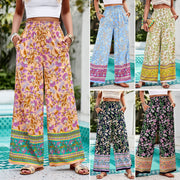 Lady's Spring/Summer Elegance Casual Print Tie Up Pants