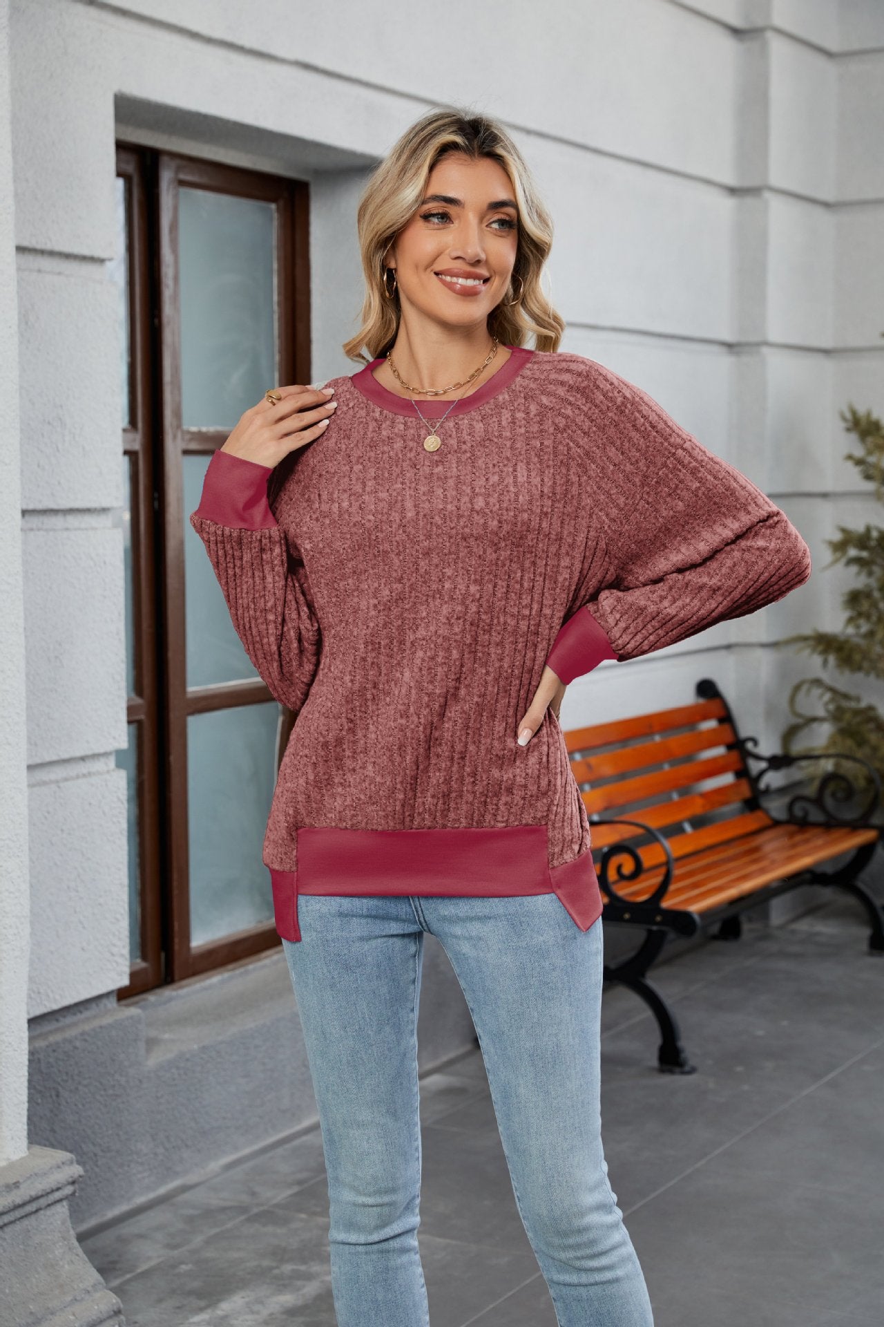 Anitrendy Fashionable Color Block Loose Knit Pullover – Women’s Short Sleeve Round Neck Summer Top with Button Detail