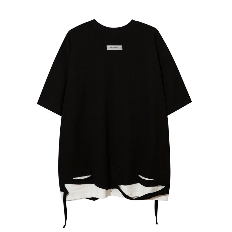 Men'sLoose Street Dance Fake Two-Piece Short Sleeve T-Shirt