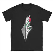 Retro Palestine Map T-shirt Men's Round Neck Cotton T-shirt Short sleeved T-shirt