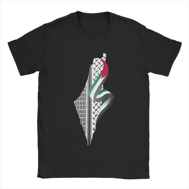 Retro Palestine Map T-shirt Men's Round Neck Cotton T-shirt Short sleeved T-shirt