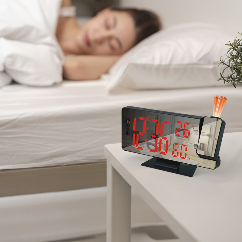 Digital Alarm Clock with Mirror Display, Projection, Temperature & Humidity – USB Powered
