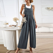 Solid color suspender pants for women's summer loose wide leg jumpsuit