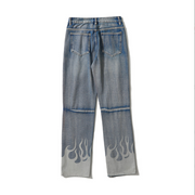 Trendy brand spray painted torn jeans for men hiphop fashion hip-hop fashion pants with flame straight leg cropped pants
