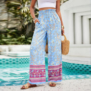 Lady's Spring/Summer Elegance Casual Print Tie Up Pants