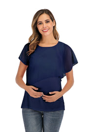 New women's top, T-shirt, maternity wear, summer European and American chiffon patchwork breastfeeding shirt, short sleeved