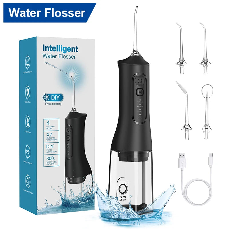 USB Rechargeable Water Flosser – 300ML Cordless Oral Irrigator with 4 Cleaning Modes