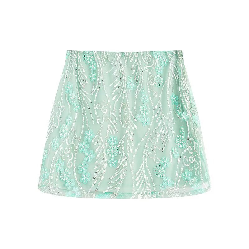 Women's Clothing INS Casual 3D Embroidery Tulle Sequin Flower Skirt