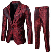 Wine Red Nightclub Paisley Suit (Jacket+Pants) Men Single Breasted Mens Suits Stage Party Wedding Tuxedo Blazer 3XL