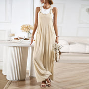 Solid color suspender pants for women's summer loose wide leg jumpsuit