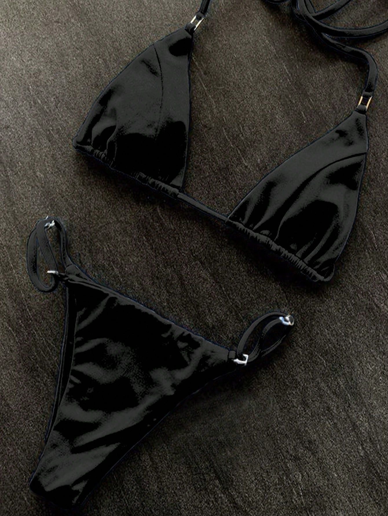 Slimming sexy solid color tight strap bikini swimsuit for women