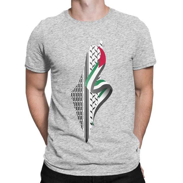 Retro Palestine Map T-shirt Men's Round Neck Cotton T-shirt Short sleeved T-shirt