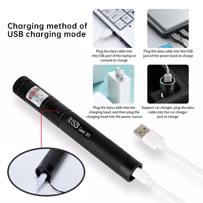 High Power Rechargeable Laser Pointer Pen – Green, Red & Violet Beam with USB Charging