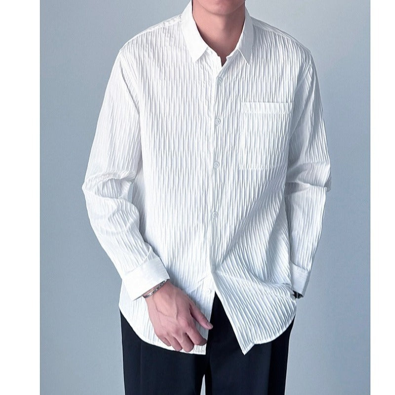 Wrinkled texture shirt for men's spring new long sleeved shirt