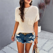 European and American Spring/Summer Elegance Casual Solid Color Short Sleeve High Neck Knitwear