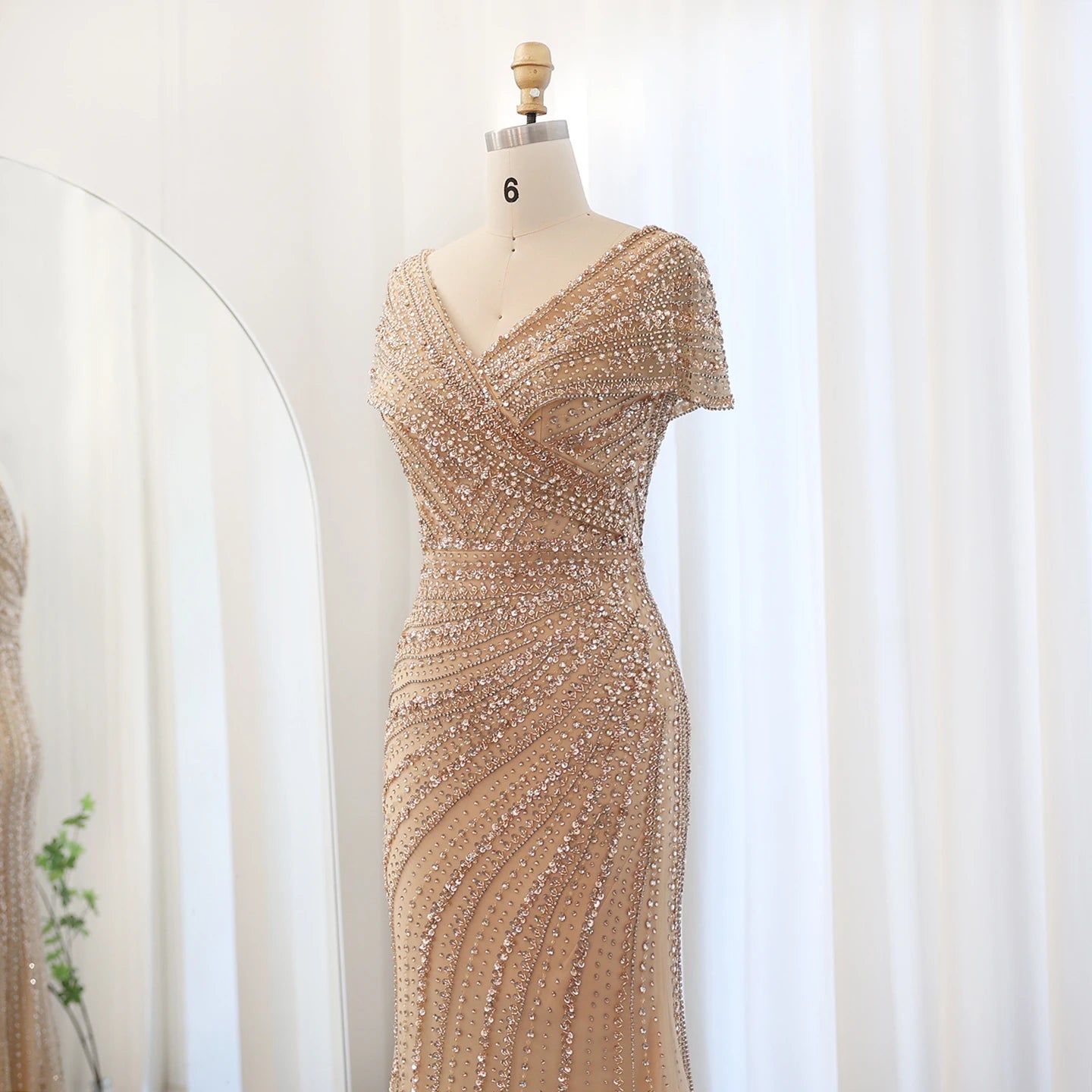 Sharon Said Luxury Dubai Silver Nude Mermaid Evening Dress for Women Wedding Cap Sleeve Arab Formal Party Gowns SS045 Customized