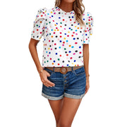 Independent Station Spring/Summer Leisure Style Bubble Sleeve Printed Top