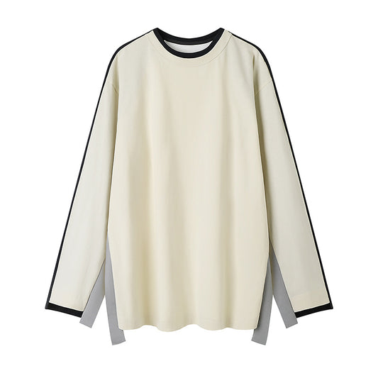 Women's simple and loose mid length T-shirt with contrasting color splicing and raglan sleeves top